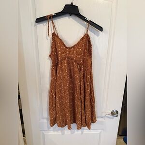 Patrons of Peace Malibu babydoll mini dress brown/orange geometric pattern small